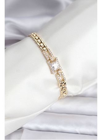 14K Gold Renk Kaplama Zirkon Kare Taşlı CM Kadın Bileklik