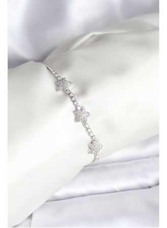 Yıldız Model Zirkon Taşlı Gümüş Renk Pirinç Su Yolu Kadın Bileklik