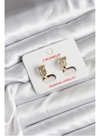 14K Gold Renk Kaplama Yarım Halka Zirkon Taşlı CM Kadın Küpe