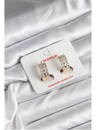 14K Gold Renk Kaplama Zirkon Taşlı CM Kadın Küpe