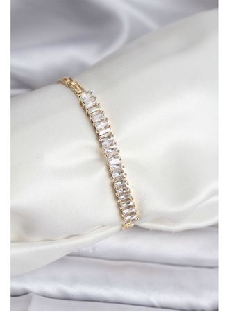 14K Gold Renk Kaplama Zirkon Taşlı Baget Model CM Kadın Bileklik