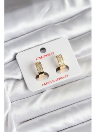 14K Gold Renk Kaplama Zirkon Taşlı Halka CM Kadın Küpe