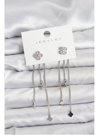 Pirinç Gümüş Renk Yonca Model Sallantılı Kadın Küpe