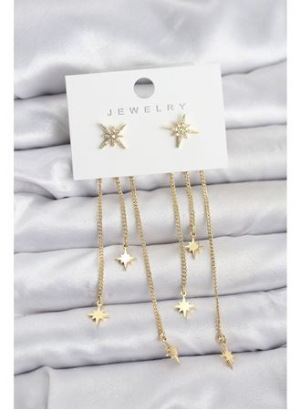 Kutup Yıldızı Model Gold Renk Pirinç Sallantılı Kadın Küpe