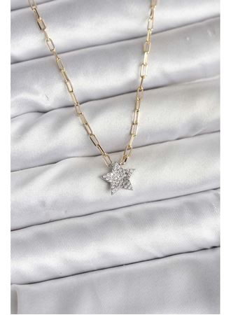 Pirinç Gold Renk Zincirli Zirkon Taşlı Minimal Yıldız Model Kadın Kolye