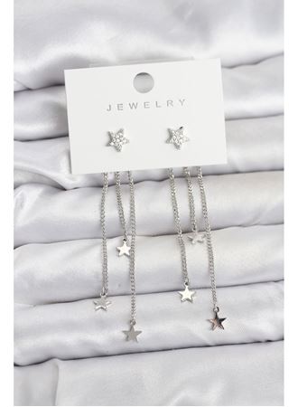 Yıldız Model Gümüş Renk Pirinç Sallantılı Kadın Küpe