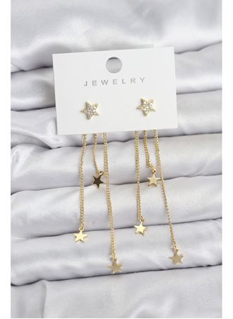 Yıldız Model Gold Renk Pirinç Sallantılı Kadın Küpe