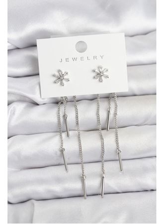 Çiçek Model Gümüş Pirinç Sallantılı Kadın Küpe