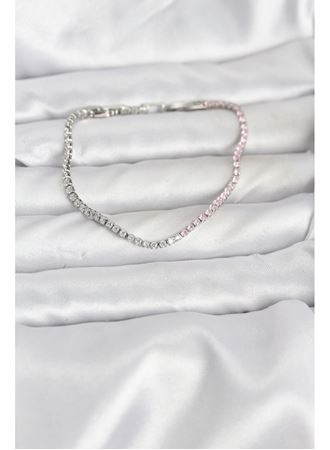 Pembe ve Beyaz Zirkon Taşlı Gümüş Renk Su Yolu Kadın Bileklik
