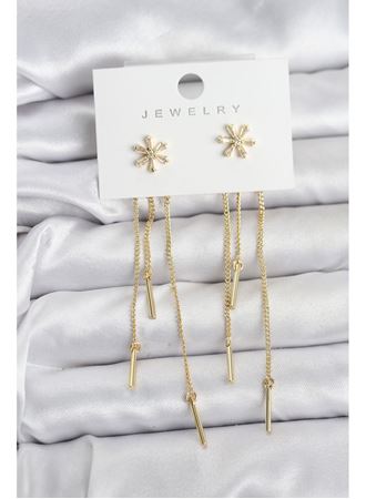 Çiçek Model Gold Pirinç Sallantılı Kadın Küpe