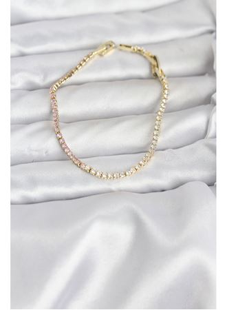 Pembe ve Beyaz Zirkon Taşlı Gold Renk Su Yolu Kadın Bileklik