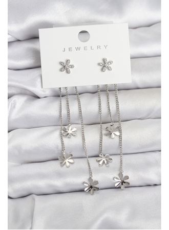 Papatya Model Gümüş Renk Pirinç Sallantılı Kadın Küpe