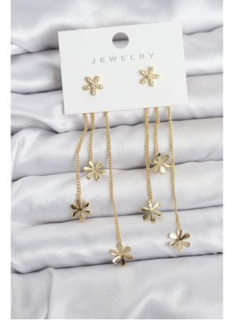 Papatya Model Gold Renk Pirinç Sallantılı Kadın Küpe