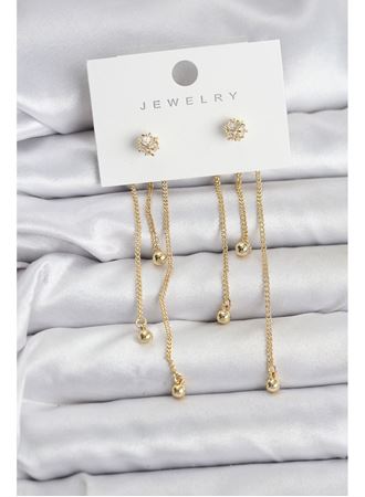Topçuk Model Gold Renk Pirinç Sallantılı Kadın Küpe Seti