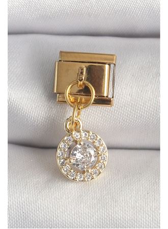 316L Çelik Gold Renk Sallantı Daire Zirkon Taşlı Nomination Charm