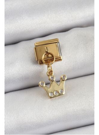 316L Çelik Sallantılı Zirkon Taşlı Kraliçe Tacı Model Gold Renk Nomination Charm