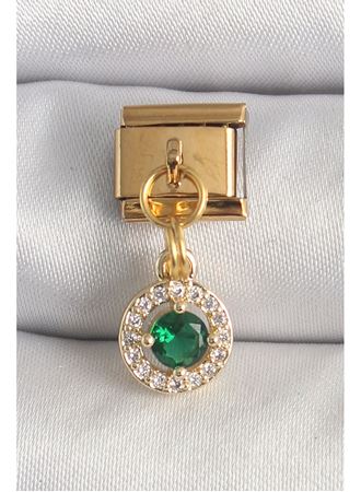 316L Çelik Gold Renk Sallantı Yeşil Zirkon Taşlı Nomination Charm