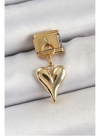 316L Çelik Sallantılı Kalp Model Gold Renk Nomination Charm