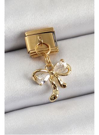 316L Çelik Sallantılı Zirkon Taşlı Fiyonk Model Gold Renk Nomination Charm