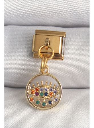 316L Çelik Gold Renk Sallantı Renkli Zirkon Taşlı Göz Model Nomination Charm