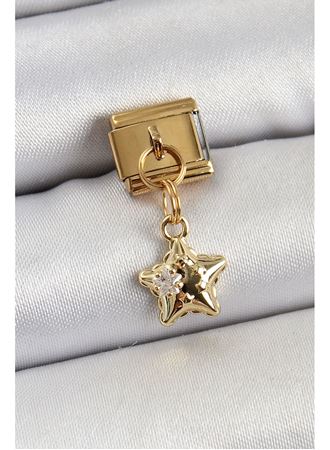 316L Çelik Sallantılı Zirkon Taşlı Yıldız Model Gold Renk Nomination Charm