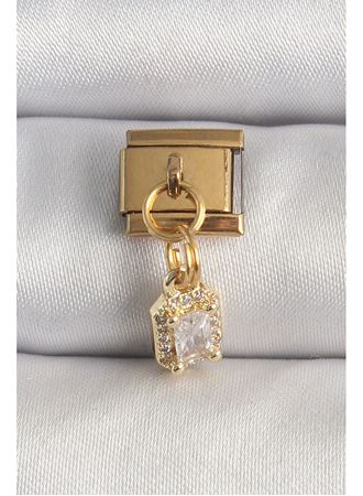316L Çelik Gold Renk Sallantı Zirkon Taşlı Kare Model Nomination Charm