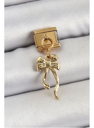 316L Çelik Sallantılı Uzun Fiyonk Model Gold Renk Nomination Charm