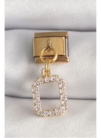 316L Çelik Gold Renk Sallantı Kare Zirkon Taşlı Nomination Charm