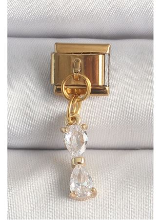 316L Çelik Gold Renk Sallantı Zirkon Taşlı Kurdele Model Nomination Charm