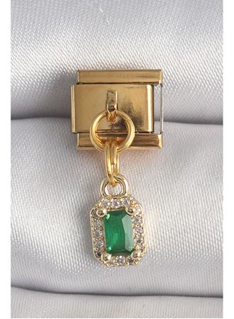 316L Çelik Gold Renk Sallantı Kare Yeşil Zirkon Taşlı Nomination Charm