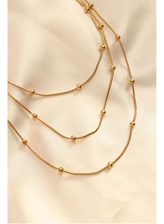 Çelik Altın Renkli Topçuk Tasarımlı Çoklu Kolye