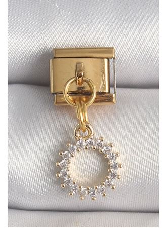 316L Çelik Gold Renk Zirkon Taşlı Sallantı Güneş Model Nomination Charm