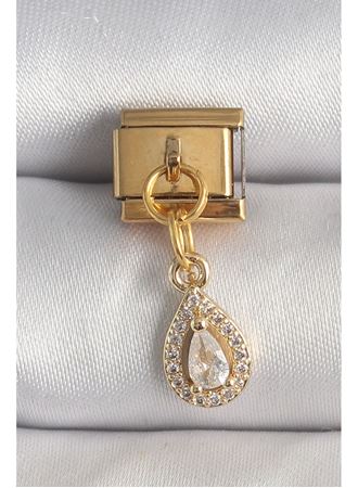 316L Çelik Gold Renk Sallantı Damla Zirkon Taşlı Nomination Charm