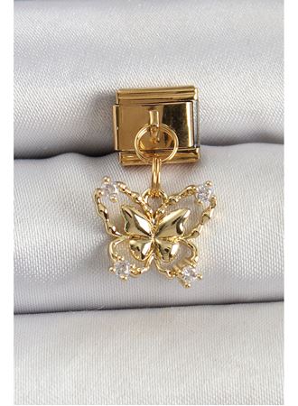 316L Çelik Sallantılı Zirkon Taşlı Kelebek Model Gold Renk Nomination Charm