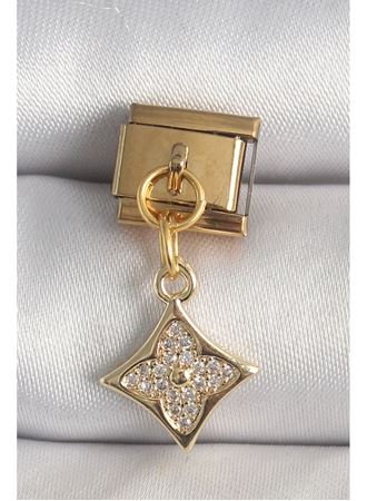 316L Çelik Gold Renk Sallantı Zirkon Taşlı Çiçek İşlemeli Nomination Charm