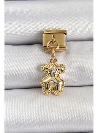 316L Çelik Sallantılı Zirkon Taşlı Ayıcık Model Gold Renk Nomination Charm