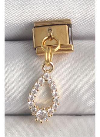 316L Çelik Gold Renk Sallantı Zirkon Taşlı Damla Model Nomination Charm