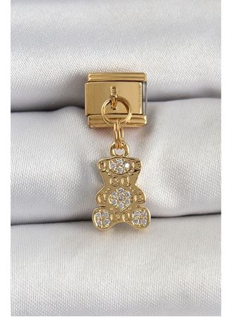 316L Çelik Sallantılı Zirkon Taşlı Ayıcık Model Gold Renk Nomination Charm