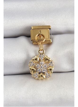 316L Çelik Sallantılı Zirkon Taşlı Kalp Detaylı Yıldz Model Gold Renk Nomination Charm