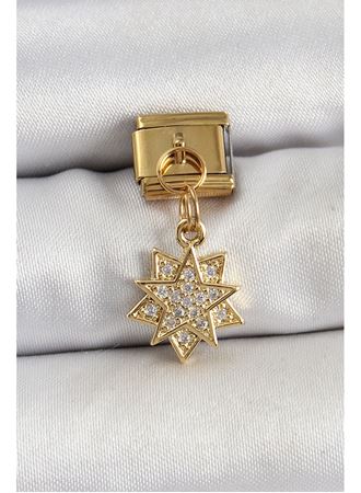 316L Çelik Sallantılı Zirkon Taşlı Yıldız Model Gold Renk Nomination Charm