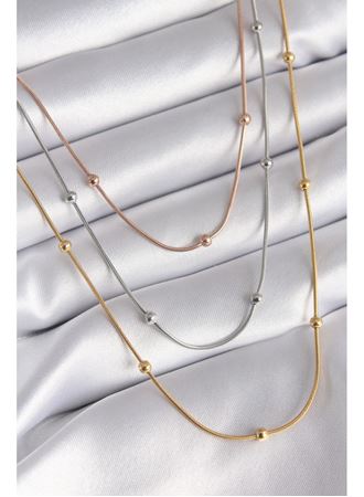 316L Çelik Mix Renk 3'lü Topçuk Detay Kadın Kolye