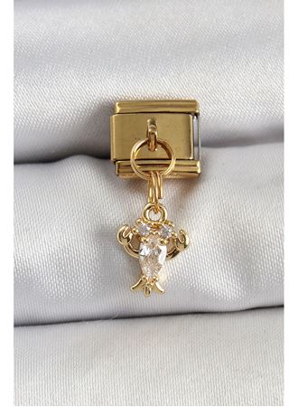 316L Çelik Sallantılı Zirkon Taşlı Yengeç Model Gold Renk Nomination Charm