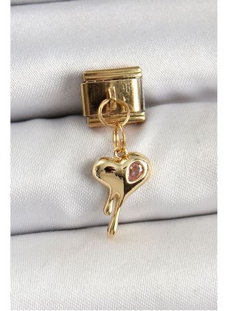 316L Çelik Sallantılı Zirkon Taşlı Eriyen Kalp Model Gold Renk Nomination Charm