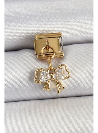 316L Çelik Sallantılı Zirkon Taşlı Fiyonk Model Gold Renk Nomination Charm