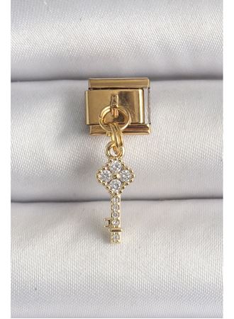 316L Çelik Gold Renk Sallantı Zirkon Taşlı Anahtar Model Nomination Charm