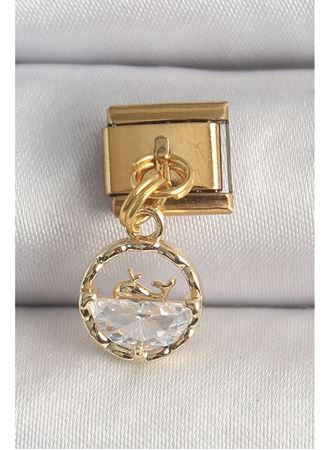 316L Çelik Gold Renk Sallantı Zirkon Taşlı Balina Model Nomination Charm