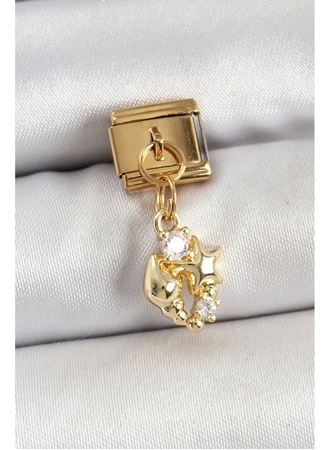 316L Çelik Sallantılı Zirkon Taşlı Deniz Kabuğu Ve Yıldız Model Gold Renk Nomination Charm