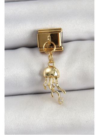 316L Çelik Sallantılı Zirkon Taşlı Deniz Anası Model Gold Renk Nomination Charm