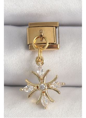 316L Çelik Gold Renk Sallantı Zirkon Taşlı Kar Tanesi Model Nomination Charm