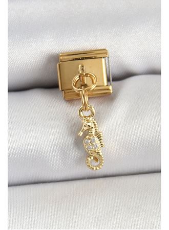 316L Çelik Sallantılı Zirkon Taşlı Çiçek Model Gold Renk Nomination Charm